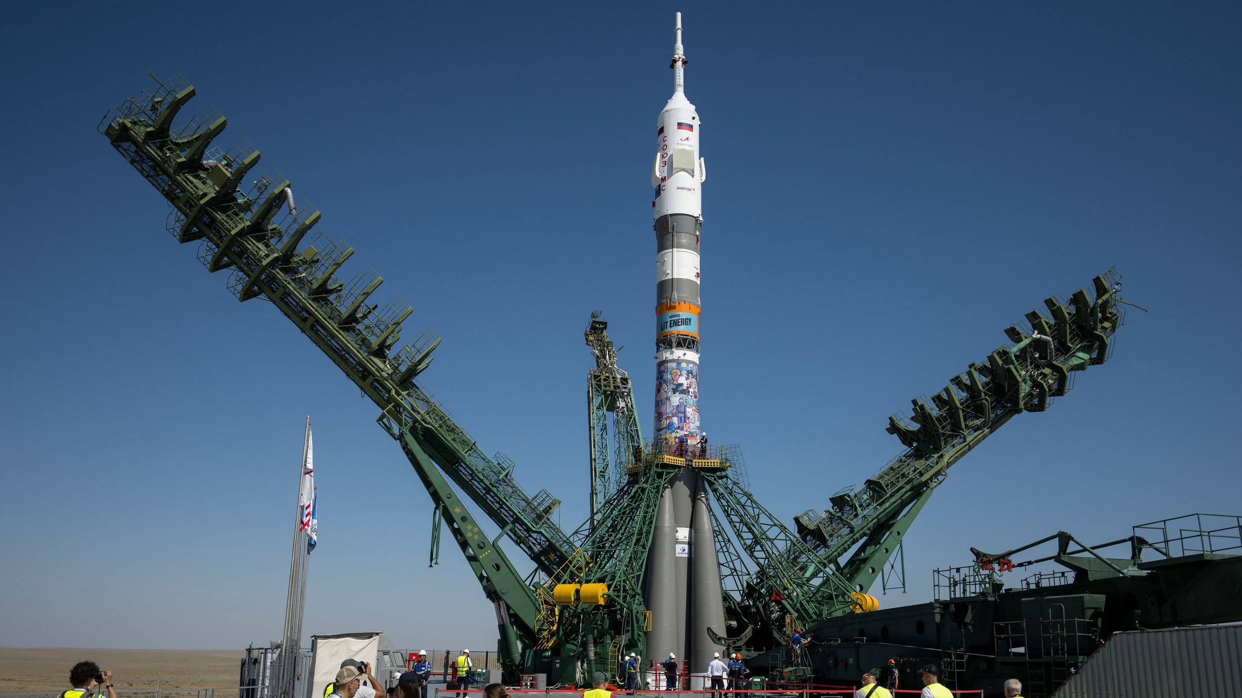 Soyuz MS-29 launches with energy drink ad, continuing Russian space advertising tradition